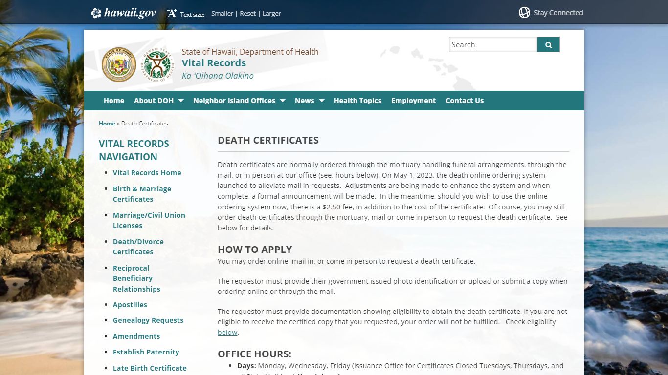 Vital Records | Death Certificates - Hawaii State Department of Health